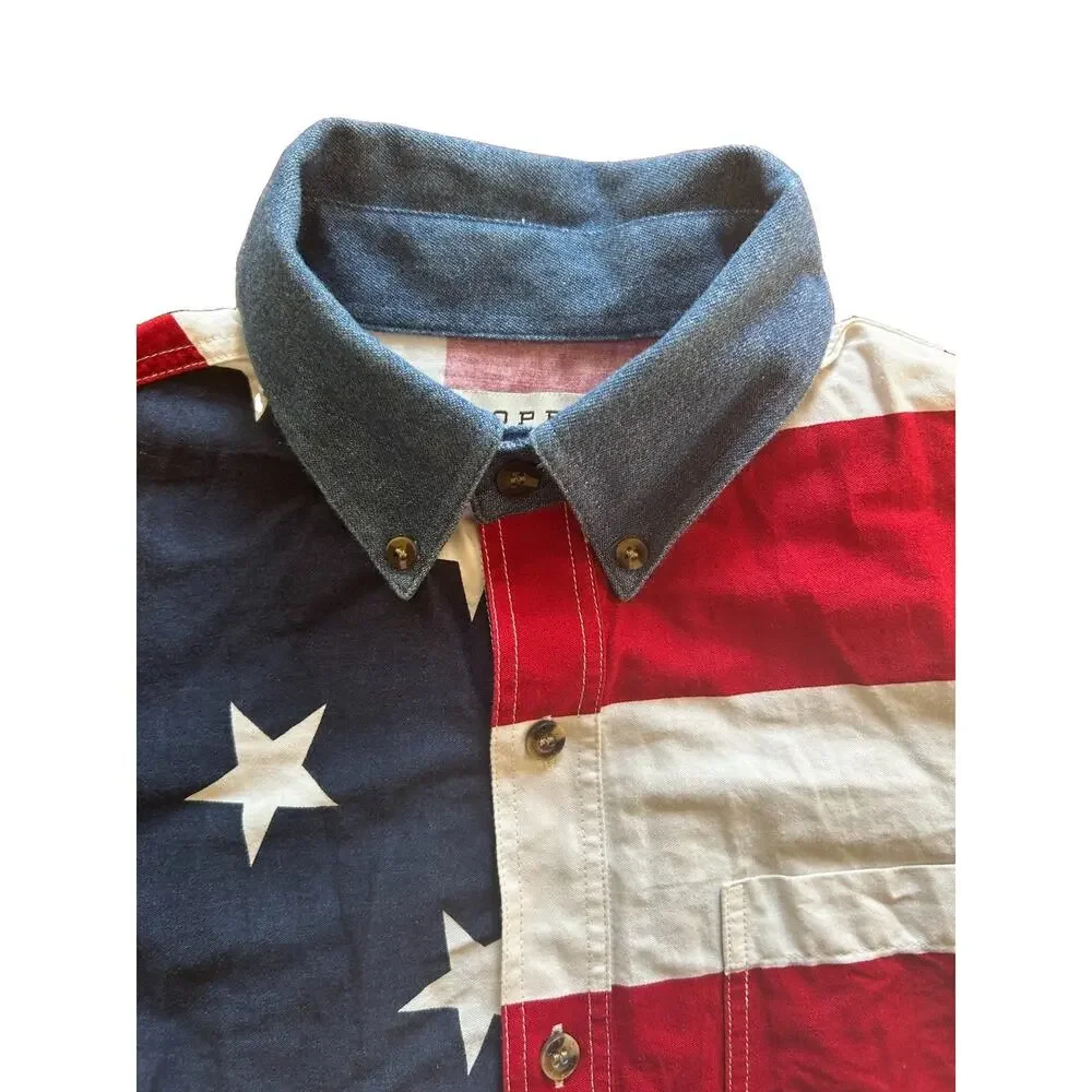 Roper American Flag Button Down Shirt Boy's Size Large (12-14) USA Western